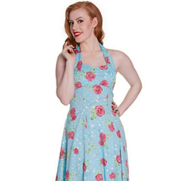 Sharon Floral Halter Sun Dress by Hell Bunny - M - Picture 3 of 6